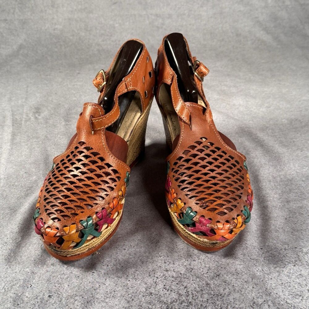 Genuine Leather Closed Toe Platform Handmade Mexican Huarache Wedge Dance Shoes